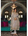 Light Grey Designer Party Wear Pure Tussar Silk Straight Salwar Suit