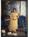 Light Yellow Designer Party Wear Pure Tussar Silk Straight Salwar Suit