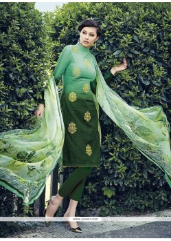 Simplistic Green Resham Work Jacquard Designer Salwar Kameez
