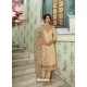 Cream Designer Party Wear Pure Tussar Silk Straight Salwar Suit
