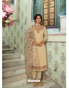 Cream Designer Party Wear Pure Tussar Silk Straight Salwar Suit