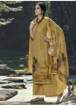 Mustard Designer Wear Pure Pashmina Palazzo Salwar Suit