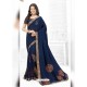 Navy Blue Designer Embroidered Vichitra Silk Party Wear Sari