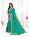 Aqua Mint Designer Embroidered Vichitra Silk Party Wear Sari