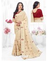 Cream Designer Embroidered Vichitra Silk Party Wear Sari