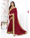 Maroon Designer Embroidered Vichitra Silk Party Wear Sari