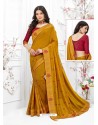 Mustard Designer Embroidered Vichitra Silk Party Wear Sari