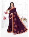 Purple Designer Embroidered Vichitra Silk Party Wear Sari
