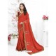 Rust Designer Embroidered Vichitra Silk Party Wear Sari