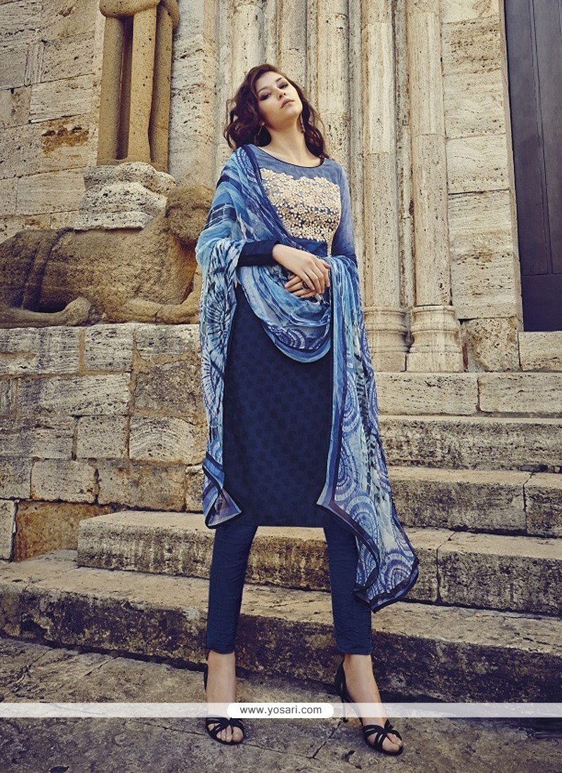 Radiant Cotton Blue Designer Salwar Suit