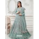 Aqua Grey Heavy Designer Embroidered Party Wear Gown Style Anarkali Suit