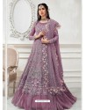 Lavender Heavy Designer Embroidered Party Wear Gown Style Anarkali Suit