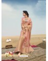Peach Designer Printed Linen Zari Party Wear Sari