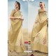 Cream Designer Printed Linen Zari Party Wear Sari