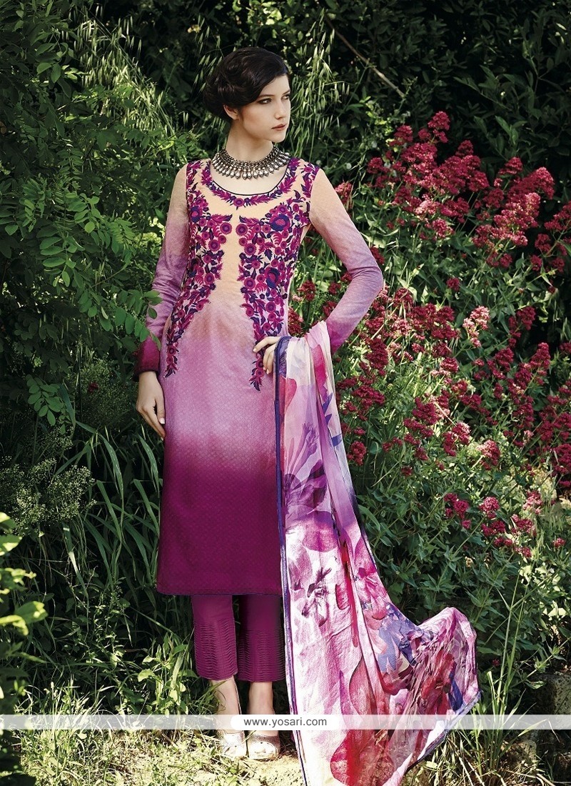 Astounding Embroidered Work Cotton Purple Designer Salwar Kameez