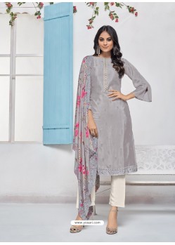 Grey Designer Embroidered Chinnon Party Wear Palazzo Suit