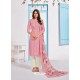 Pink Designer Embroidered Chinnon Party Wear Palazzo Suit