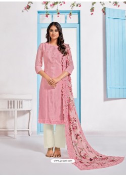 Pink Designer Embroidered Chinnon Party Wear Palazzo Suit