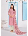 Pink Designer Embroidered Chinnon Party Wear Palazzo Suit