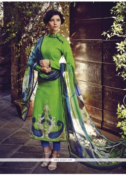 Praiseworthy Cotton Green Embroidered Work Designer Salwar Kameez