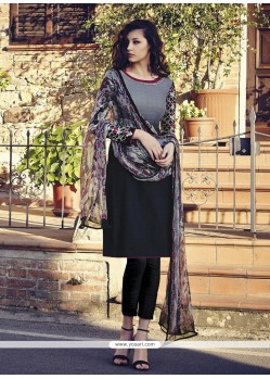 Attractive Embroidered Work Black And Grey Jacquard Salwar Suit