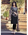 Attractive Embroidered Work Black And Grey Jacquard Salwar Suit