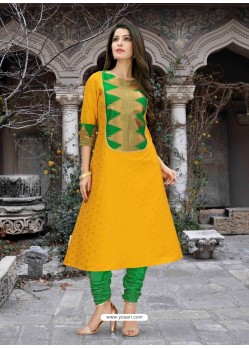 Yellow Designer Anarkali Style Party Wear Poly Cotton Kurti