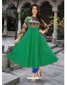 Forest Green Designer Anarkali Style Party Wear Poly Cotton Kurti