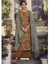 Brown Designer Wear Pure Pashmina Palazzo Salwar Suit