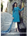 Charming Resham Work Blue Cotton Salwar Suit