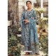 Aqua Grey Designer Wear Pure Pashmina Palazzo Salwar Suit