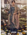 Navy Blue Designer Wear Pure Pashmina Palazzo Salwar Suit