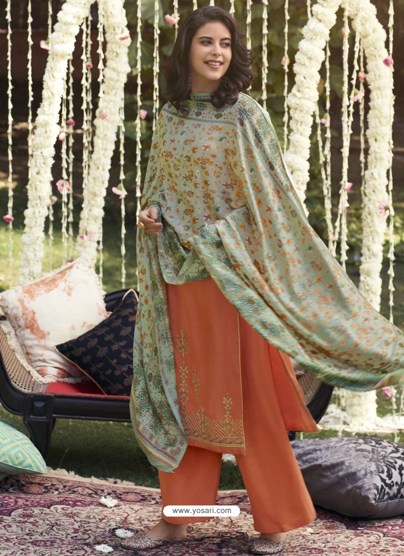 Light Orange Designer Wear Pashmina Palazzo Salwar Suit