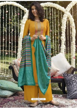 Yellow Designer Wear Pashmina Palazzo Salwar Suit