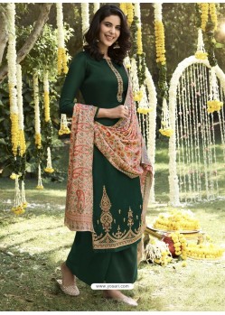 Dark Green Designer Wear Pashmina Palazzo Salwar Suit
