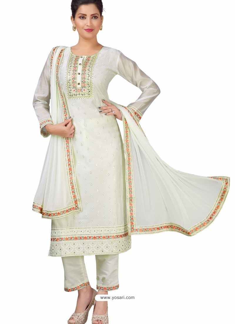 Off White Stylish Designer Embroidered Wedding Wear Readymade Suit