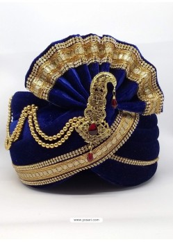 Navy Blue Designer Velvet Wedding Turban