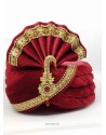 Red Designer Velvet Wedding Turban