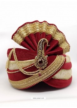 Stylish Maroon Designer Velvet Wedding Turban