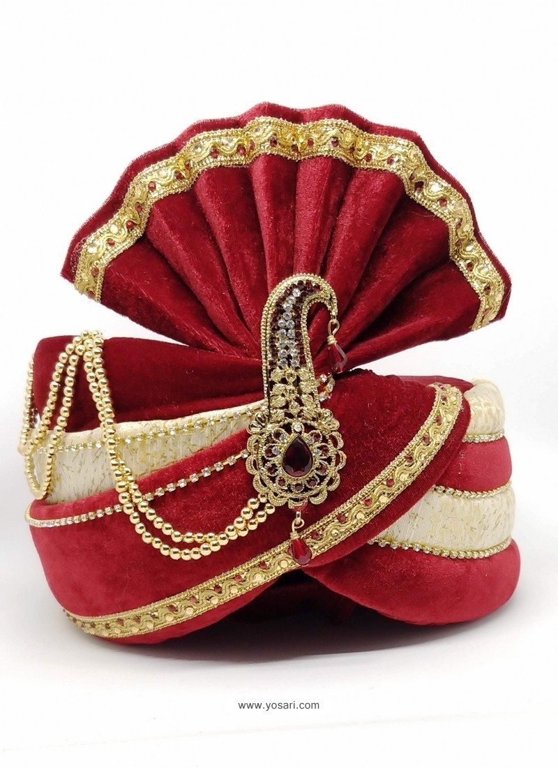 Awesome Maroon Designer Velvet Wedding Turban