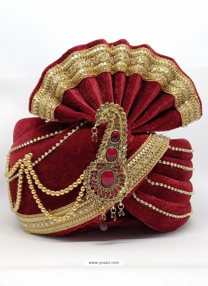 Ethnic Maroon Designer Velvet Wedding Turban