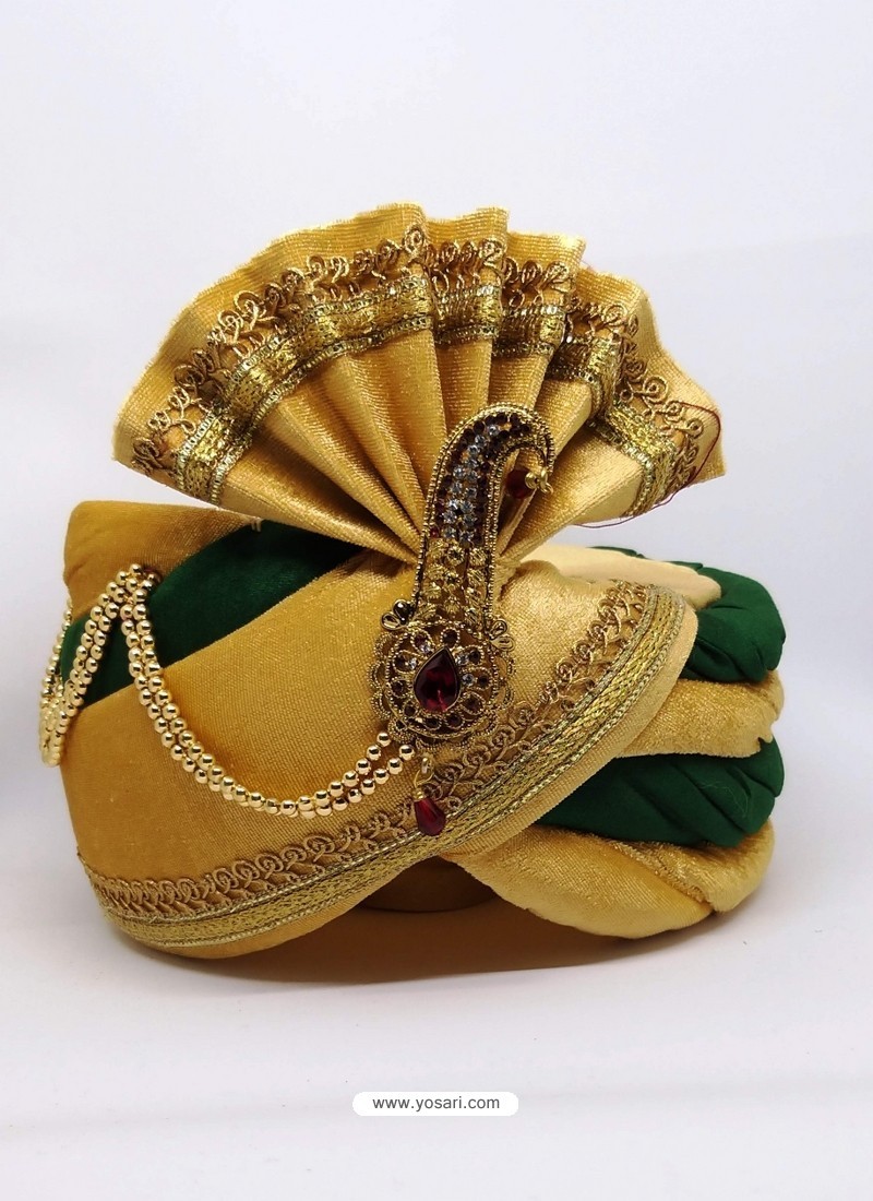 Stylish Cream Designer Velvet Wedding Turban