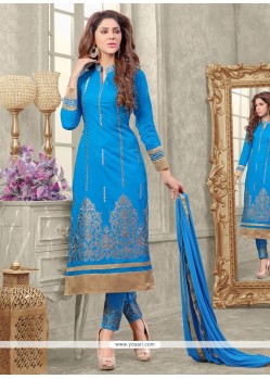 Observable Cotton Blue Zari Work Designer Straight Salwar Kameez