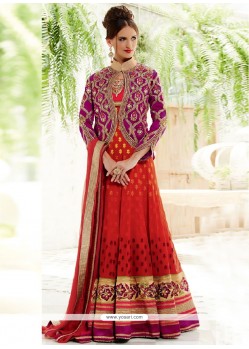 Gorgeous Red Pure Georgette And Silk Koti Anarkali Suits