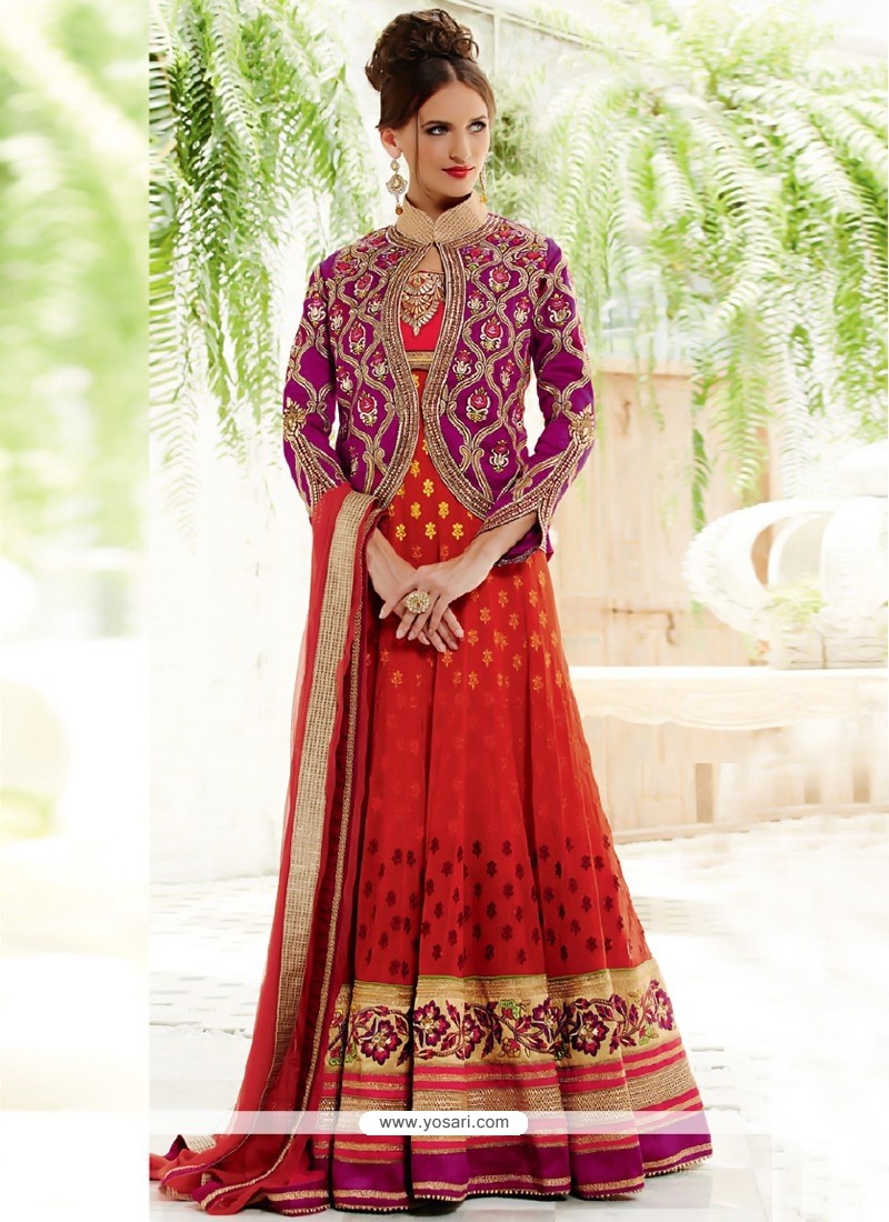 Gorgeous Red Pure Georgette And Silk Koti Anarkali Suits