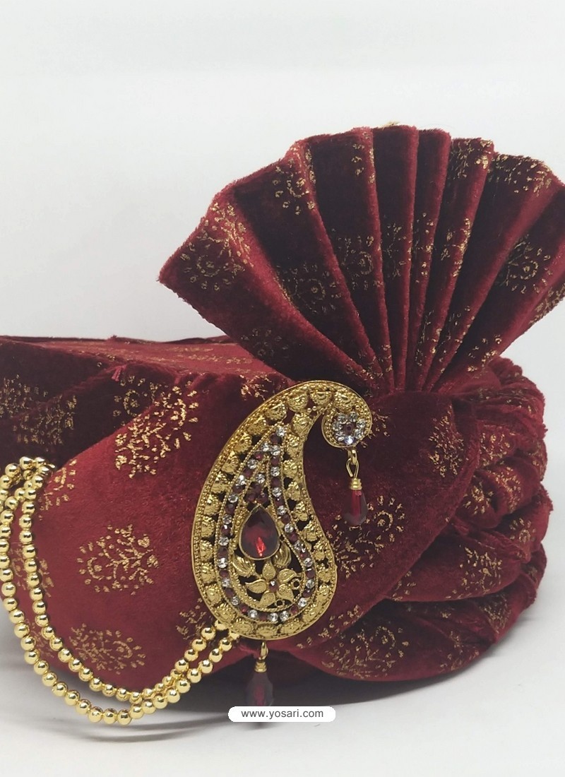 Ethnic Maroon Designer Wedding Wear Turban