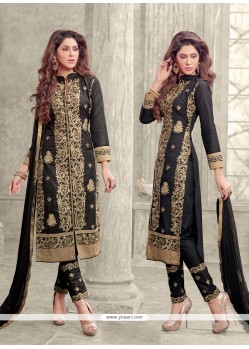 Invigorating Black Resham Work Cotton Designer Straight Salwar Kameez