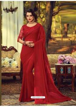 Red Stylish Designer Party Wear Sari