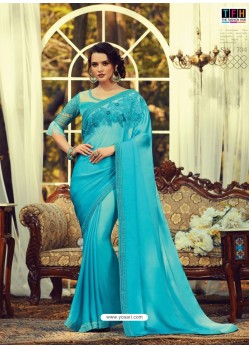 Sky Blue Stylish Designer Party Wear Sari