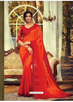 Orange Stylish Designer Party Wear Sari